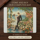 Romantic Garden Dance PU Leather Mouse Mat — Vintage Couple Floral Desk Mousepad Printify