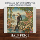 Romantic Garden Dance PU Leather Mouse Mat — Vintage Couple Floral Desk Mousepad Printify