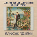 Romantic Garden Dance PU Leather Mouse Mat — Vintage Couple Floral Desk Mousepad Printify