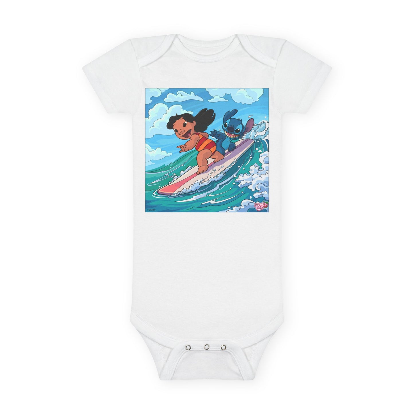 Baby Bodysuit — Cute Surfing Cartoon Baby & Puppy Organic Onesie