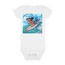 Baby Bodysuit — Cute Surfing Cartoon Baby & Puppy Organic Onesie Printify