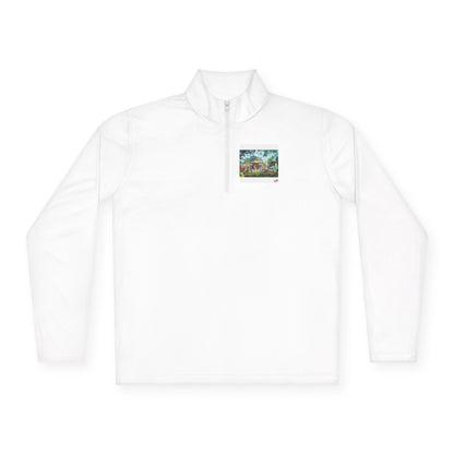 Nature Scene Quarter-Zip Pullover — Mountain River Landscape Embroidered