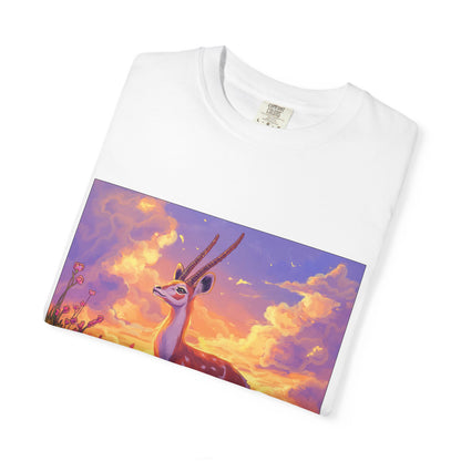 Sunset Gazelle T-Shirt — Majestic Deer Illustration Tee