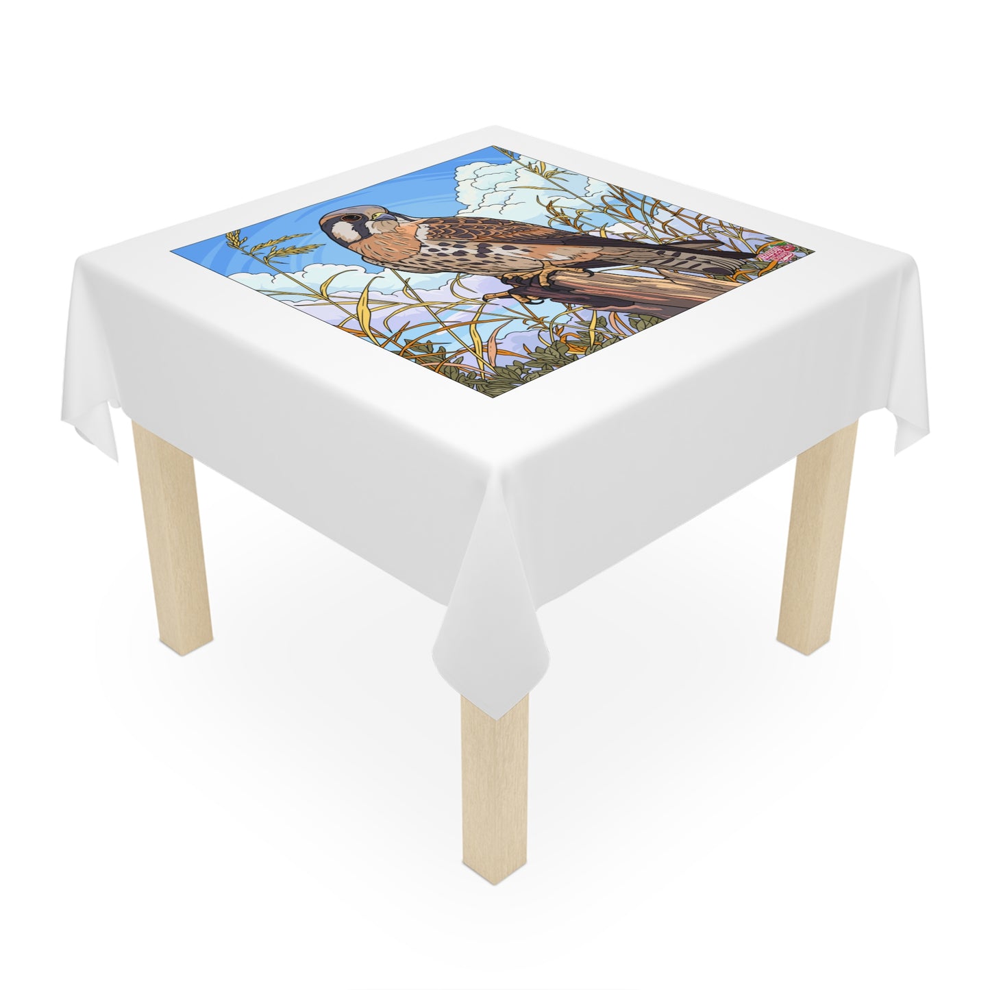 Kestrel Meadow Tablecloth — Bird Illustration Square Table Cover