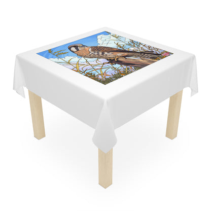 Kestrel Meadow Tablecloth — Bird Illustration Square Table Cover