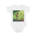 Jungle Adventure Baby Bodysuit — Playful Mowgli and Kaa Illustration Printify