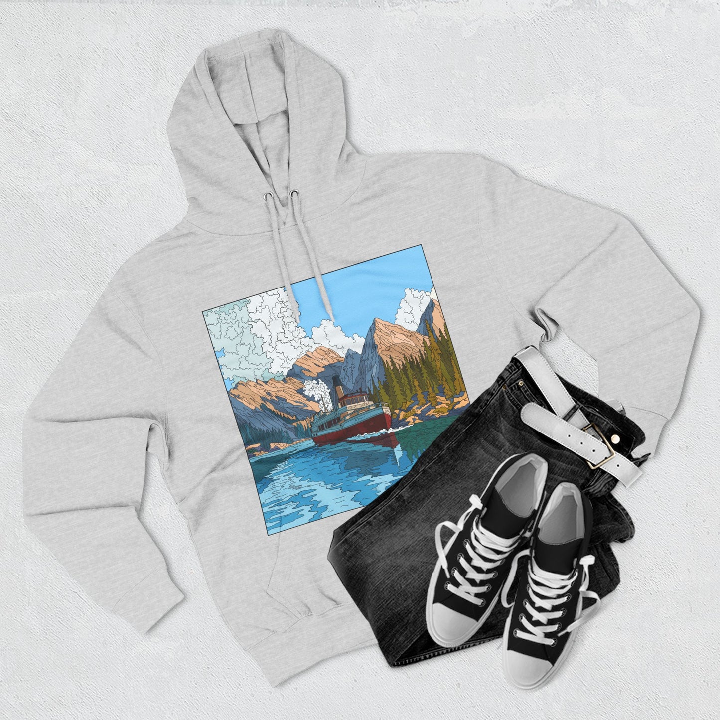 Mountain Lake Hoodie — Scenic Canoe Print Fleece Pullover