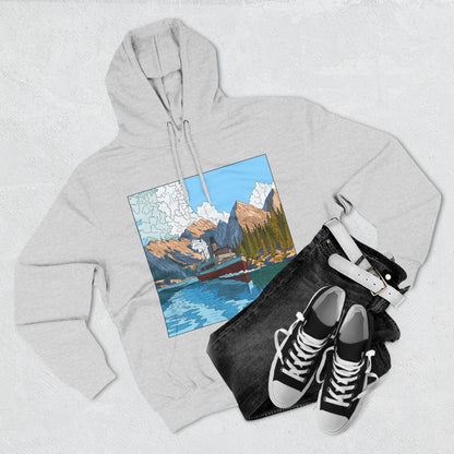 Mountain Lake Hoodie — Scenic Canoe Print Fleece Pullover