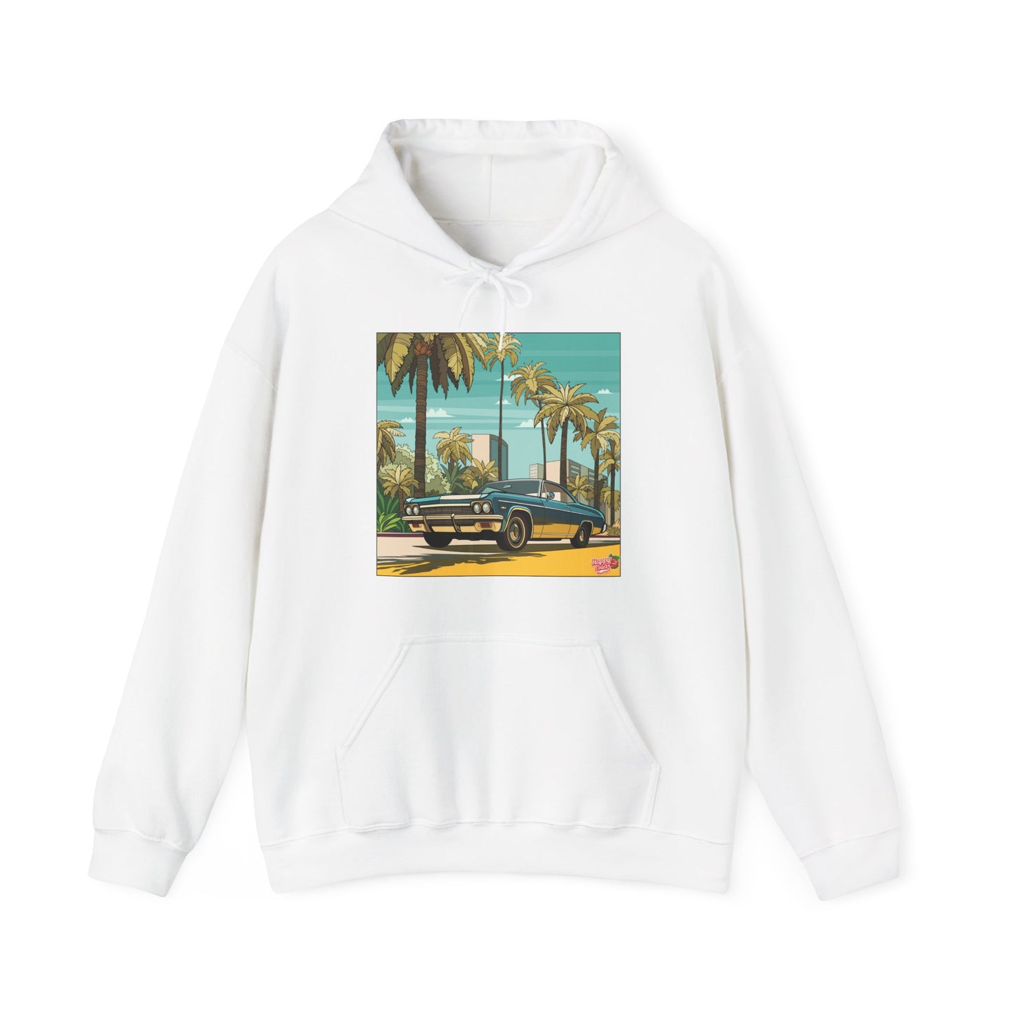 Retro Palm Beach Hoodie – Vintage Convertible Car Sunset Graphic