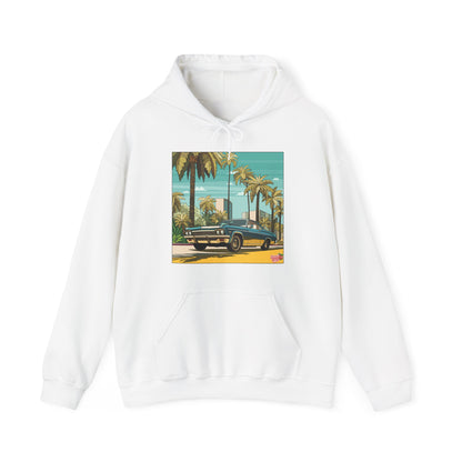 Retro Palm Beach Hoodie – Vintage Convertible Car Sunset Graphic