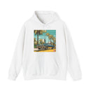 Retro Palm Beach Hoodie – Vintage Convertible Car Sunset Graphic Printify