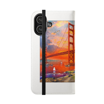 Golden Gate Sunset Convertible Phone Flip Case — Retro Convertible Car Art