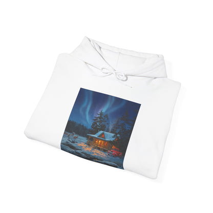 Northern Lights Cabin Hoodie – Cozy Winter Night Aurora Sweatshirt