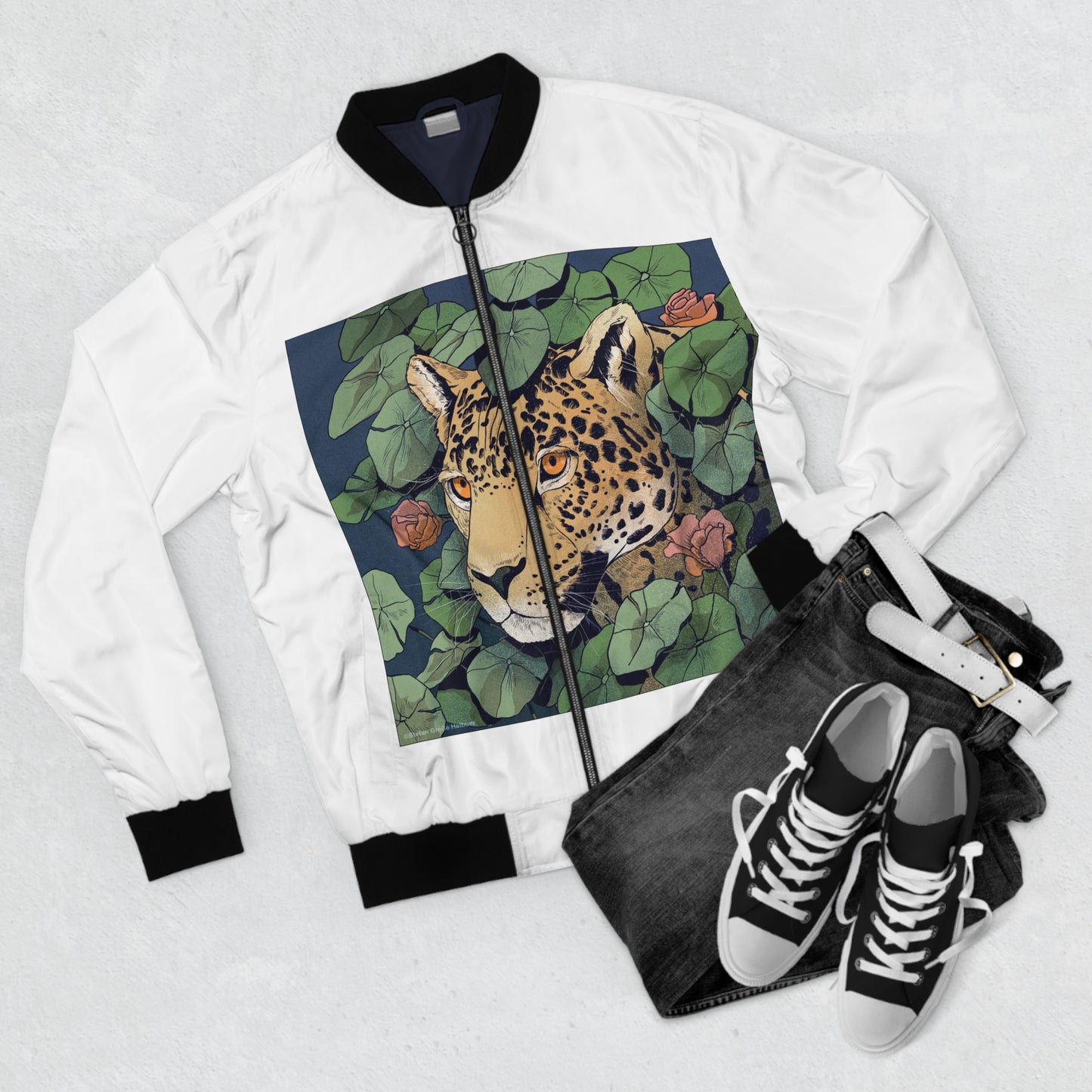 Men's Bomber Jacket — Jungle Leopard & Surreal Elephant Art AOP