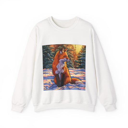 Fox Winter Crewneck Sweatshirt — Sunset Forest Fox Graphic