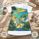 Coastal Village Scenic T‑Shirt Dress — Sea View Illustration AOP Printify