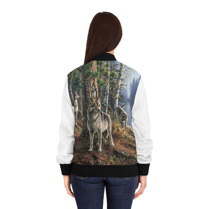 Women's Wolf Pack Bomber Jacket — Scenic Nature Back Print