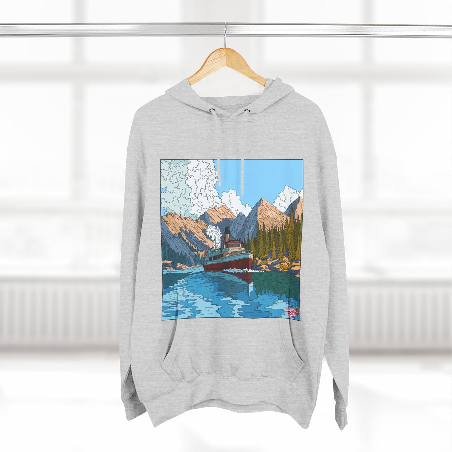 Mountain Lake Hoodie — Scenic Canoe Print Fleece Pullover
