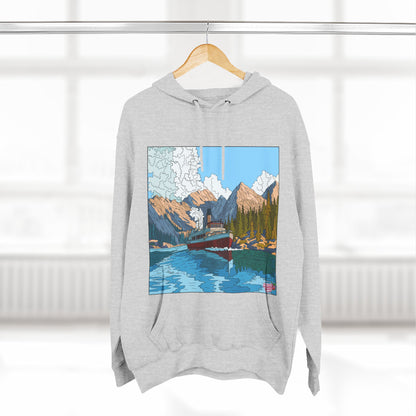Mountain Lake Hoodie — Scenic Canoe Print Fleece Pullover
