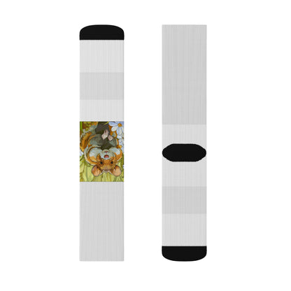 Autumn Harvest Sublimation Socks — Pumpkin & Leaves Crew Socks