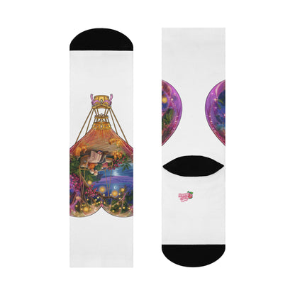 Hot Air Balloon Nightscape Cushioned Crew Socks — Whimsical Travel & Dreamscape Gift