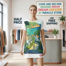 Coastal Village Scenic T‑Shirt Dress — Sea View Illustration AOP Printify