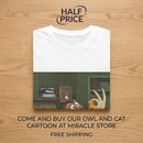 T-Shirt — Vintage Cartoon Owl & Fox Illustration Graphic Tee Printify