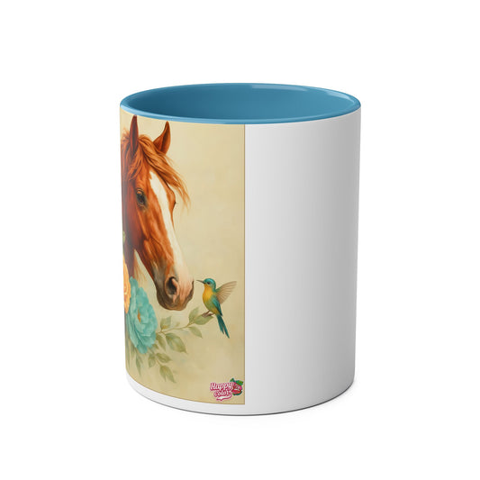 Horse & Hummingbird Floral Mug — 11oz Two-Tone Coffee Cup