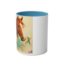 Horse & Hummingbird Floral Mug — 11oz Two-Tone Coffee Cup Printify
