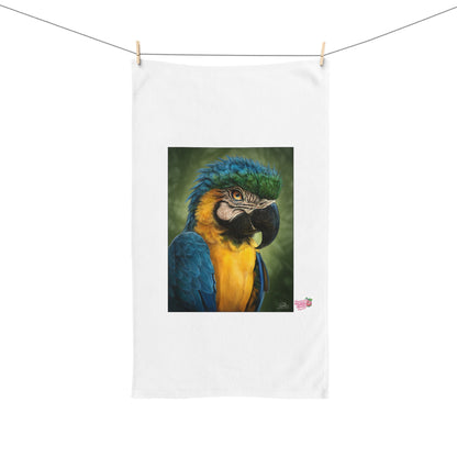 Blue-and-Gold Macaw Hand Towel — Tropical Parrot Kitchen & Bathroom Accent