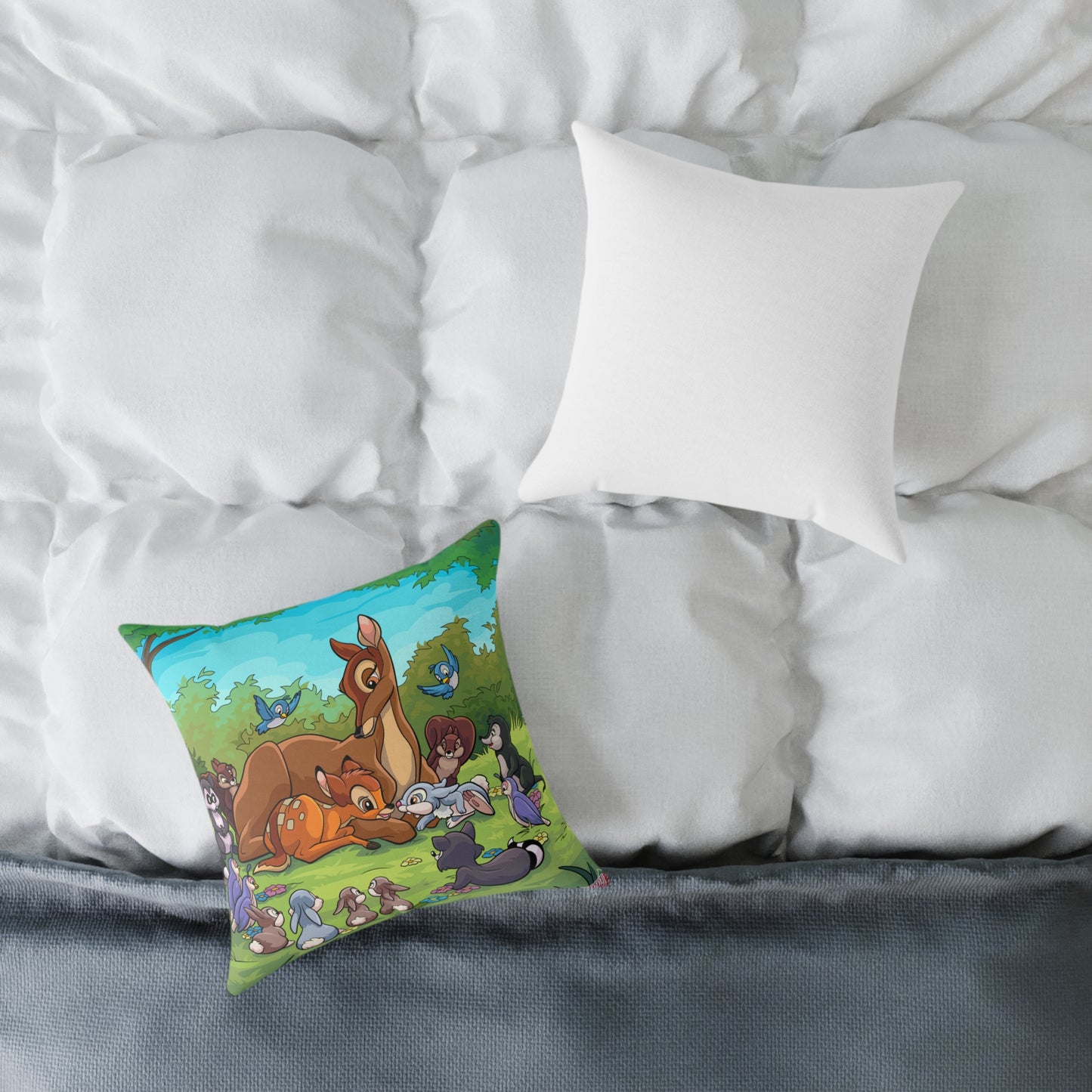 Cute Forest Friends Square Throw Pillow – Bambi-Inspired Animal Nursery Decor