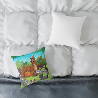 Cute Forest Friends Square Throw Pillow – Bambi-Inspired Animal Nursery Decor