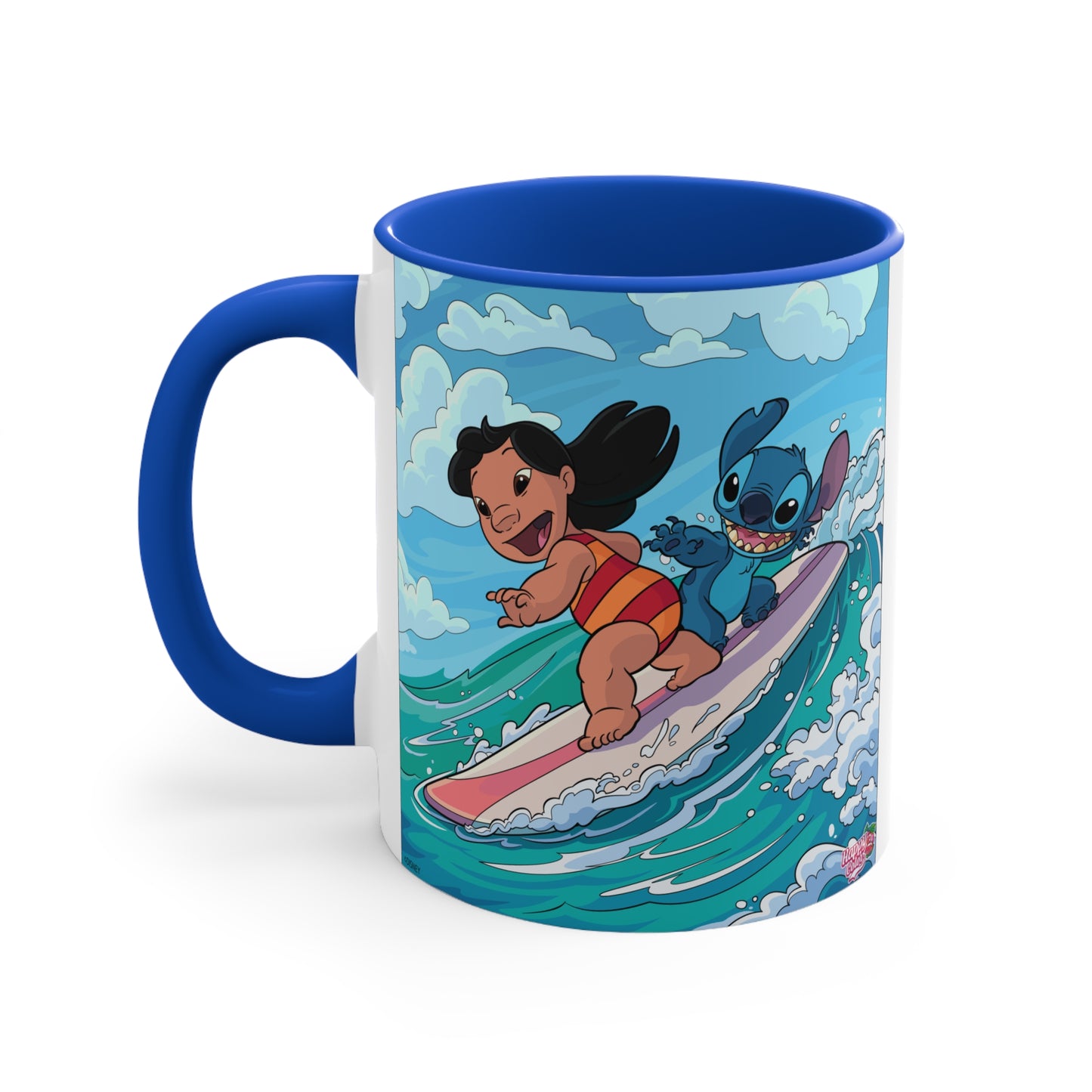 Lilo & Stitch Surfing Accent Mug — Cute Hawaiian Cartoon Coffee Cup (11oz)