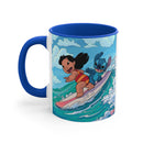 Lilo & Stitch Surfing Accent Mug — Cute Hawaiian Cartoon Coffee Cup (11oz) Printify