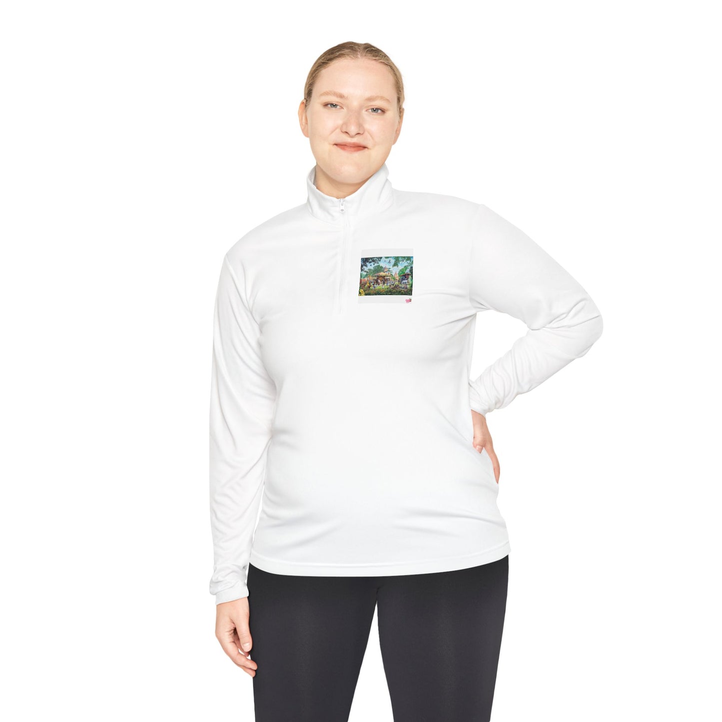 Nature Scene Quarter-Zip Pullover — Mountain River Landscape Embroidered