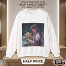Crewneck Sweatshirt — Space Warrior Holding Baby Alien Graphic Printify