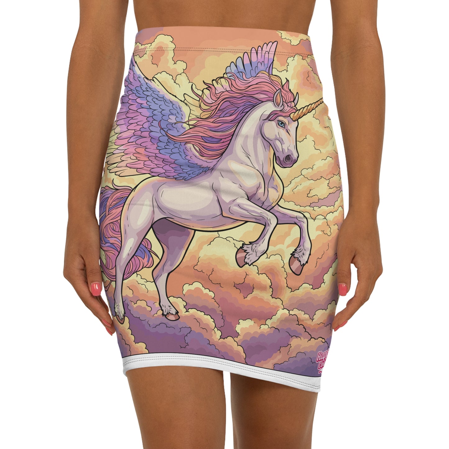 Unicorn Pegasus Pencil Skirt — Pastel Fantasy Mid‑Waist Skirt