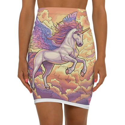 Unicorn Pegasus Pencil Skirt — Pastel Fantasy Mid‑Waist Skirt