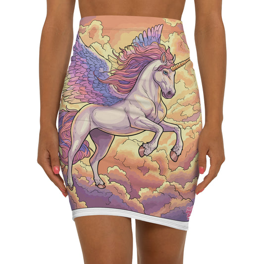 Unicorn Pegasus Pencil Skirt — Pastel Fantasy Mid‑Waist Skirt