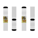 Autumn Harvest Sublimation Socks — Pumpkin & Leaves Crew Socks Printify