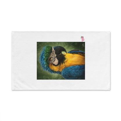 Blue-and-Gold Macaw Hand Towel — Tropical Parrot Kitchen & Bathroom Accent
