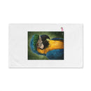 Blue-and-Gold Macaw Hand Towel — Tropical Parrot Kitchen & Bathroom Accent Printify