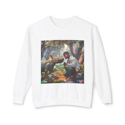 Dog Lover Crewneck Sweatshirt — Man and Dog Forest Art Print