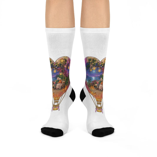 Hot Air Balloon Nightscape Cushioned Crew Socks — Whimsical Travel & Dreamscape Gift