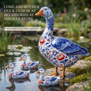 Decorative Duck Pillow Cover — Blue Delft Goose Garden Accent Printify