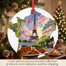 Paris Breakfast Ceramic Ornament — Eiffel Tower Croissants Holiday Decoration Printify