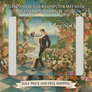 Romantic Garden Dance PU Leather Mouse Mat — Vintage Couple Floral Desk Mousepad Printify