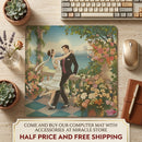 Romantic Garden Dance PU Leather Mouse Mat — Vintage Couple Floral Desk Mousepad Printify