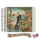 Romantic Garden Dance PU Leather Mouse Mat — Vintage Couple Floral Desk Mousepad Printify