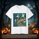 Halloween Ghost Campfire T‑Shirt — Dancing Ghosts in the Woods Graphic Tee Printify